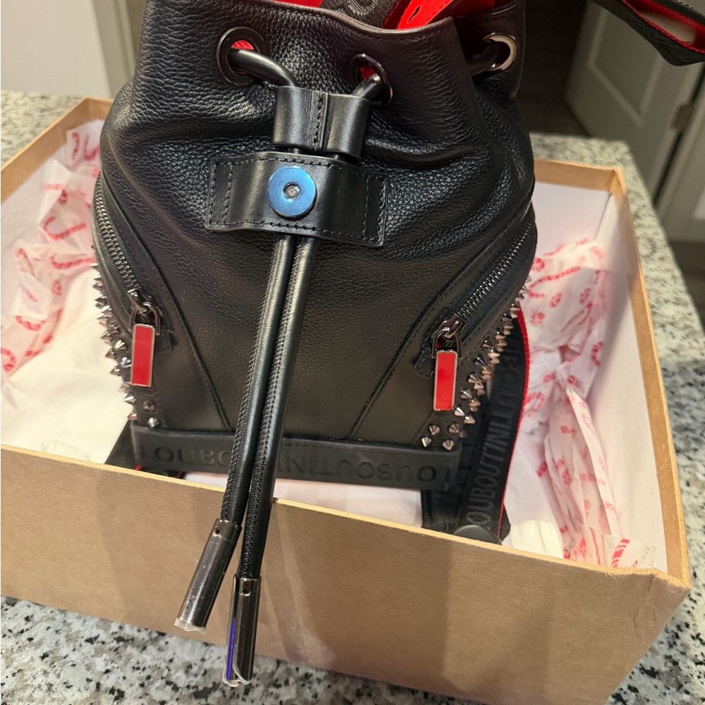 Christian Louboutin Black and Red Spiked Backpack - Picture 3 of 5